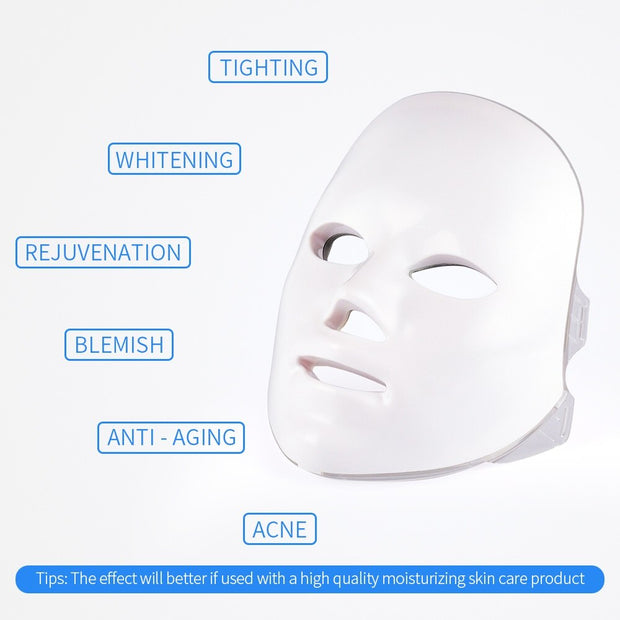 LED Facial Mask Photon Therapy Anti-Acne Wrinkle Removal Skin Rejuvenation Face Skin Care Tools NOBOX-Minimalism Design 7 Colors