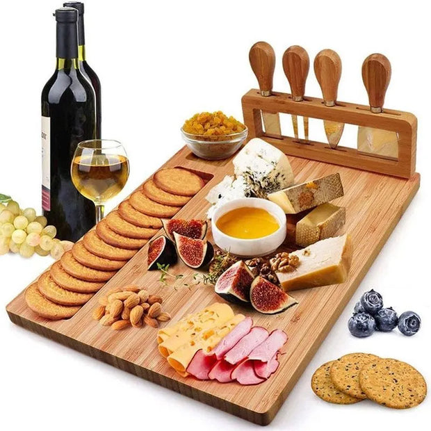 Bamboo Wood Cheese Board - With Knife Cheese Slicer