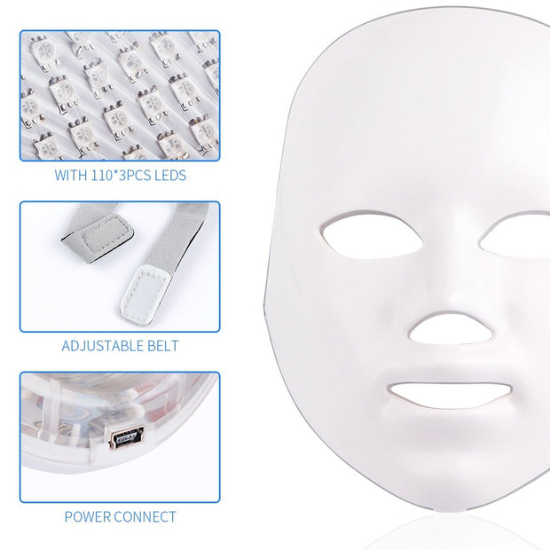 LED Facial Mask Photon Therapy Anti-Acne Wrinkle Removal Skin Rejuvenation Face Skin Care Tools NOBOX-Minimalism Design 7 Colors