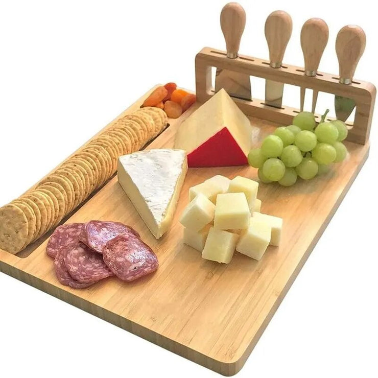 Bamboo Wood Cheese Board - With Knife Cheese Slicer