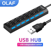 7 Ports OLAF USB 2.0 Hub Multi USB Splitter Ports Hub Use Power Adapter4/ 7 Port Multiple Expander Hub with Switch 30CM Cable For Home