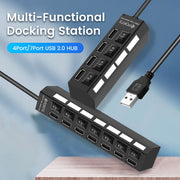 7 Ports OLAF USB 2.0 Hub Multi USB Splitter Ports Hub Use Power Adapter4/ 7 Port Multiple Expander Hub with Switch 30CM Cable For Home